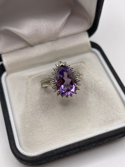 9ct gold amethyst and diamond ring