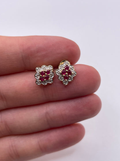 9ct gold ruby and diamond earrings