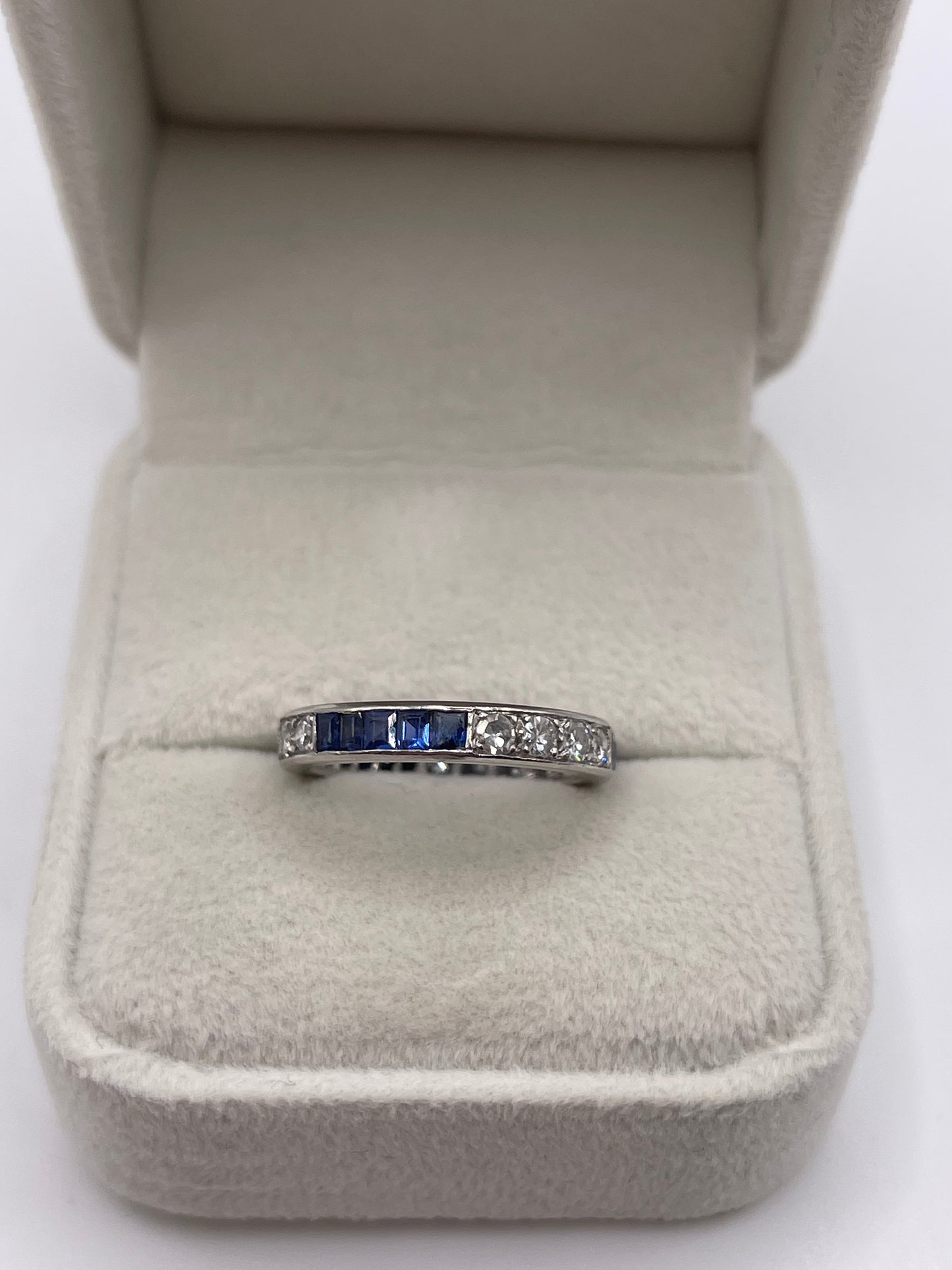 Platinum sapphire and diamond full eternity ring