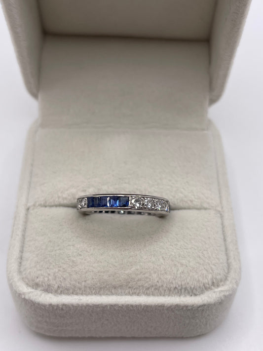 Platinum sapphire and diamond full eternity ring