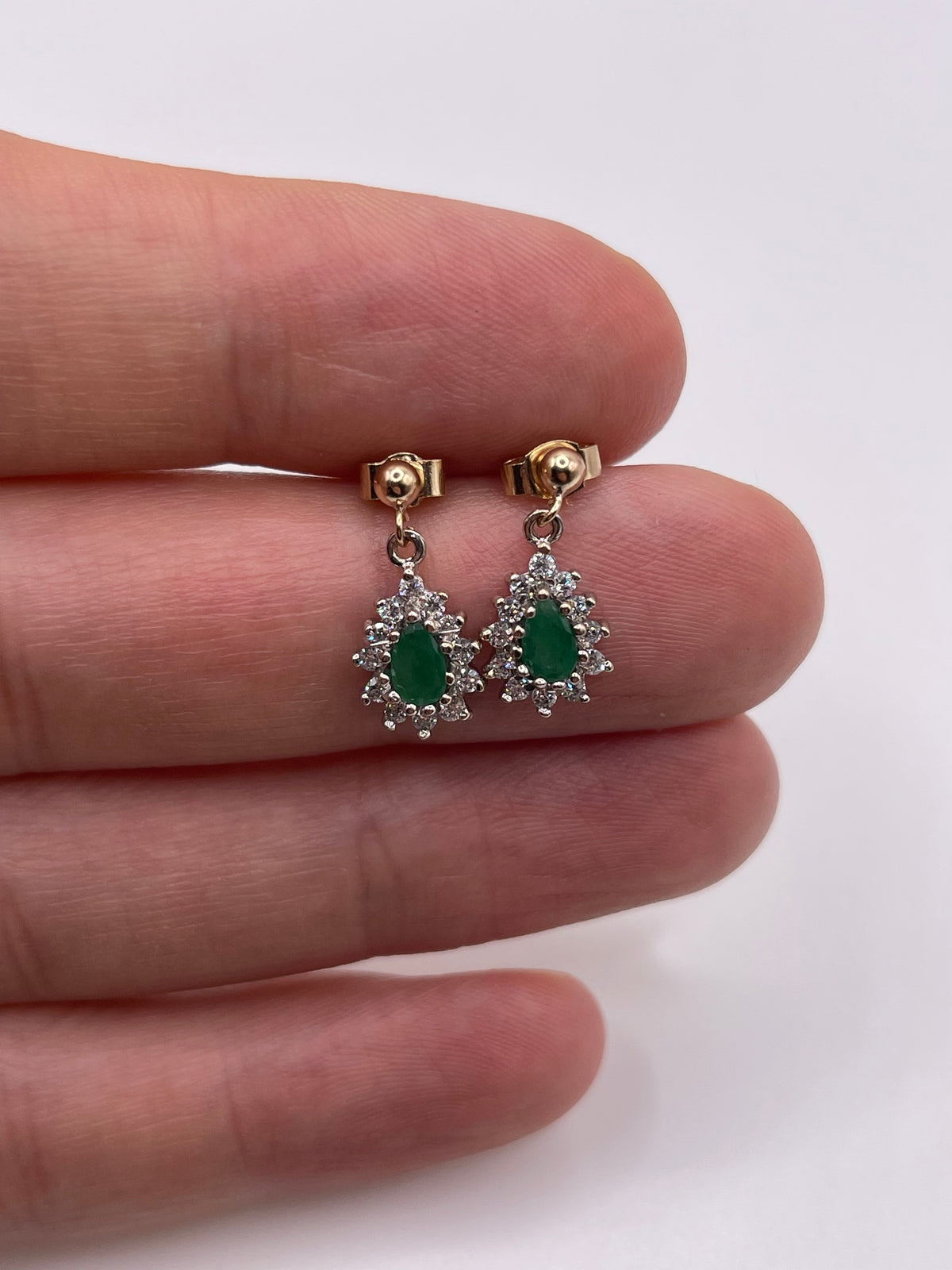 9ct gold emerald and cz earrings
