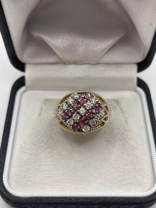 9ct gold ruby and cz ring