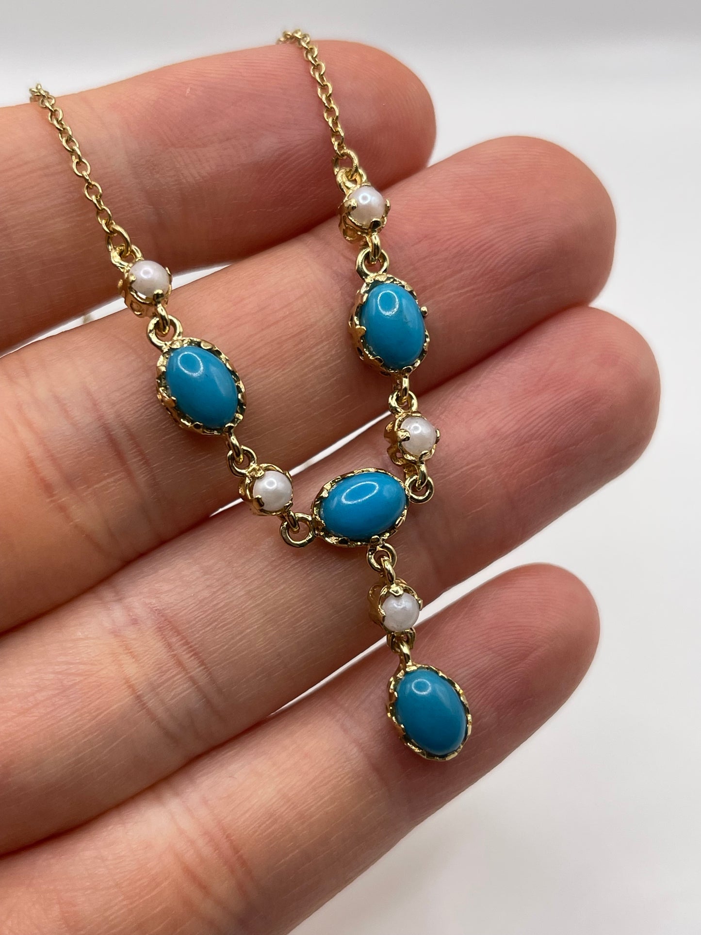 9ct gold turquoise and pearl necklace