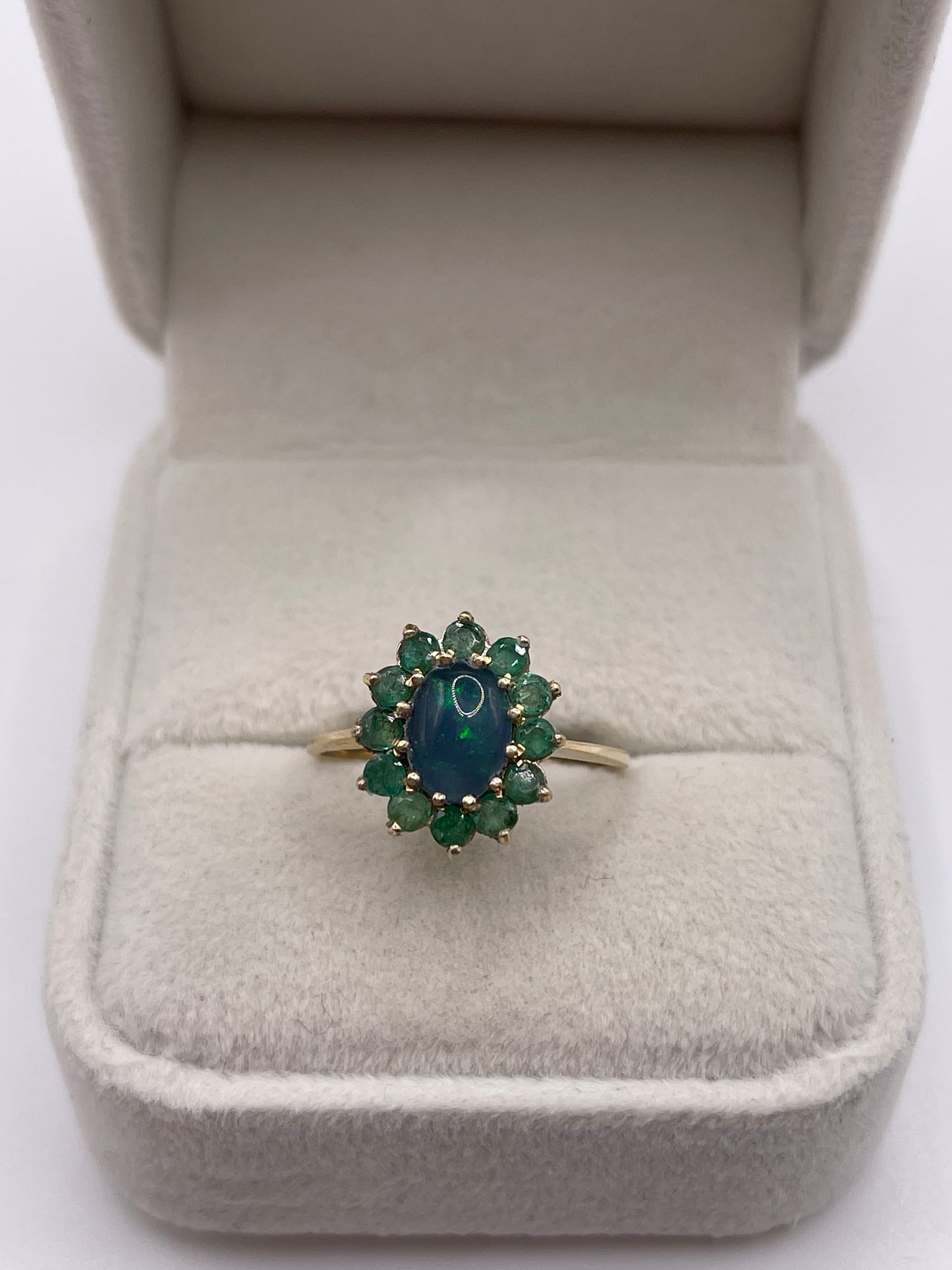 9ct gold opal triplet and emerald ring