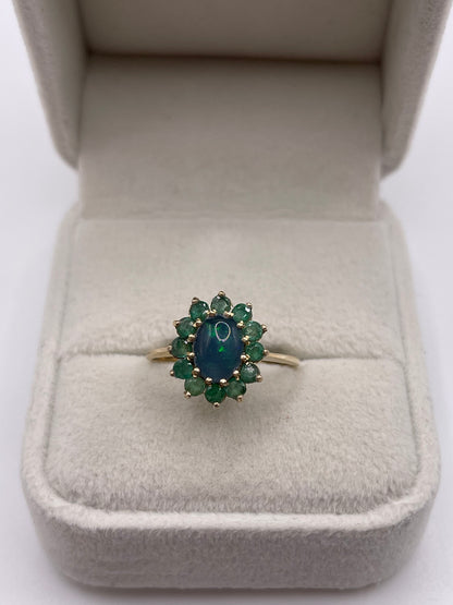 9ct gold opal triplet and emerald ring