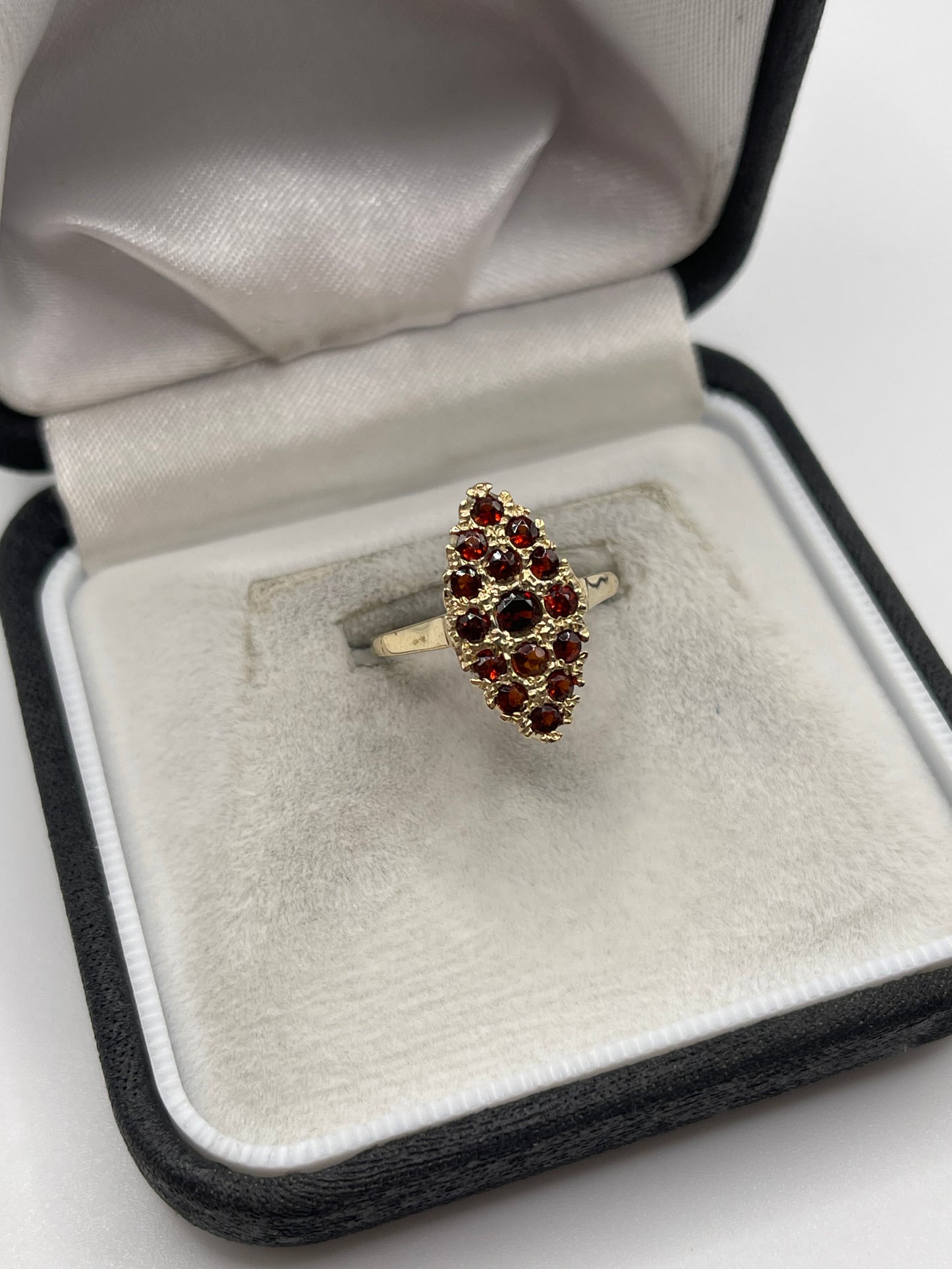 9ct gold garnet navette ring