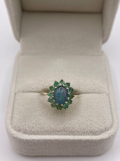 9ct gold black opal triplet and emerald ring