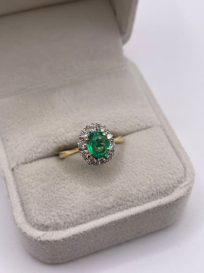 18ct gold platinum emerald and diamond ring