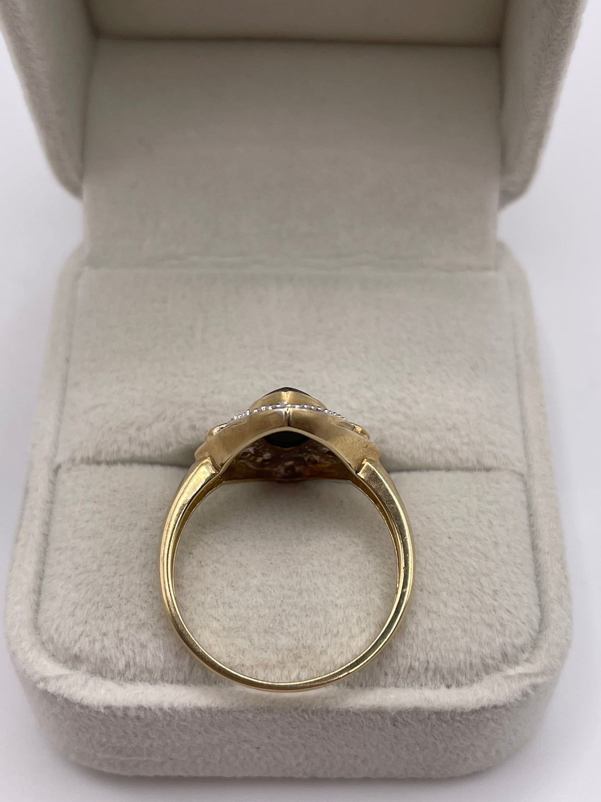 9ct gold Ammolite, peridot and diamond ring