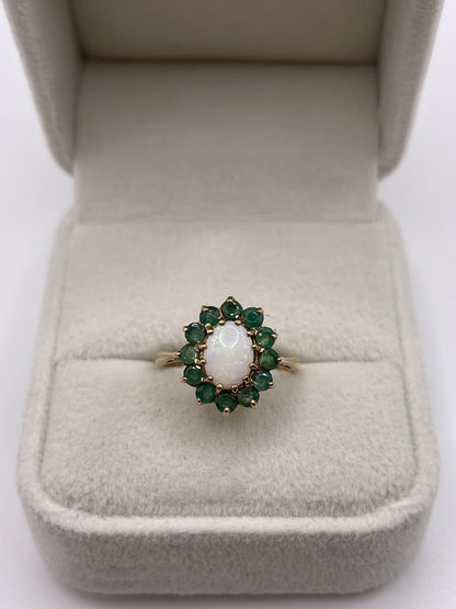 9ct gold opal and emerald ring