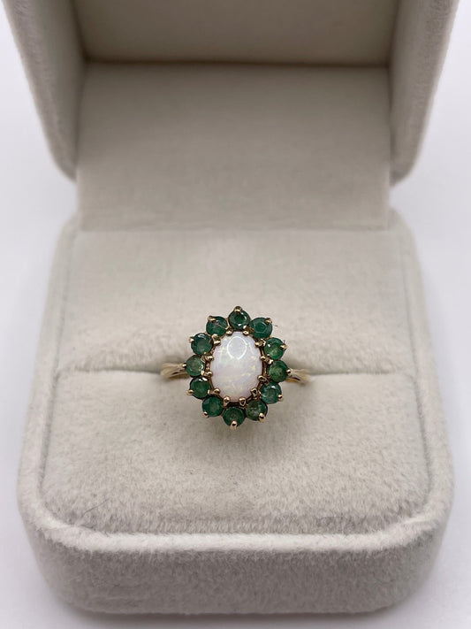 9ct gold opal and emerald ring