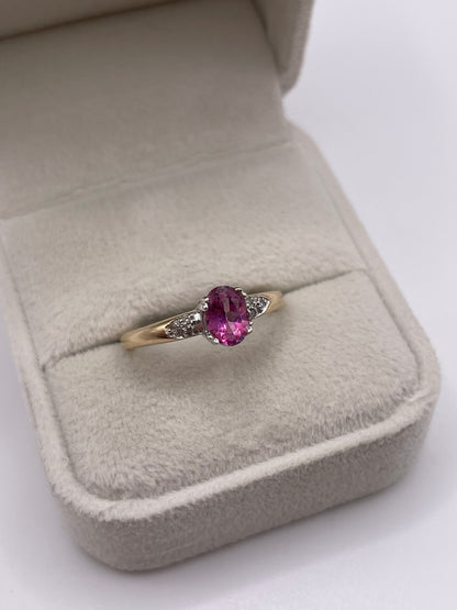 9ct gold pink topaz and diamond ring