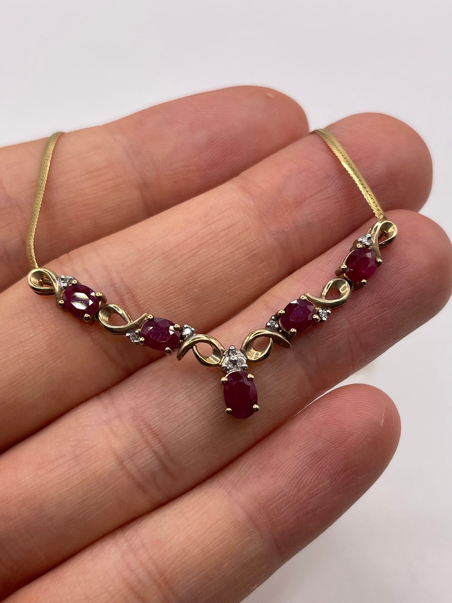 9ct gold ruby and diamond necklace