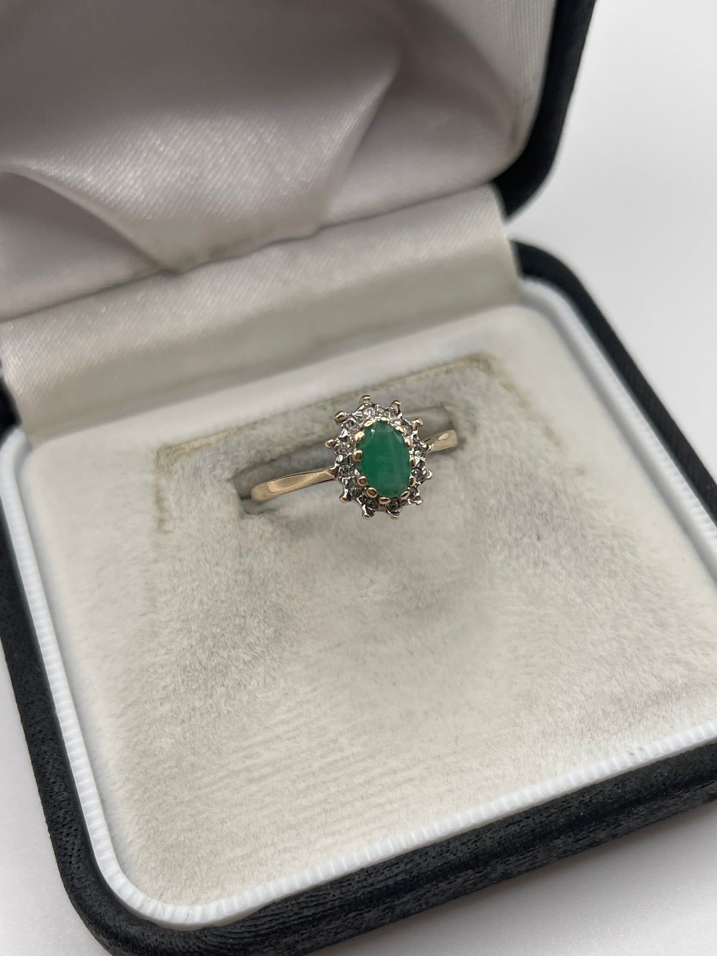 9ct gold emerald and diamond ring