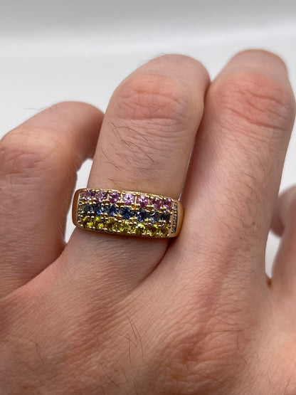 9ct gold multi gemstone and diamond ring