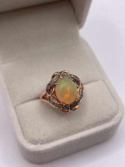 LeVian 14ct rose gold opal and diamond ring