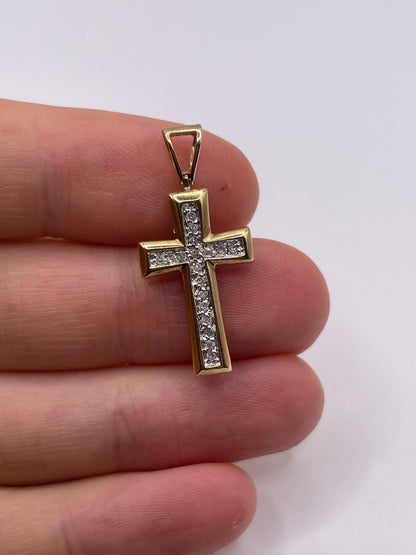9ct gold diamond cross pendant