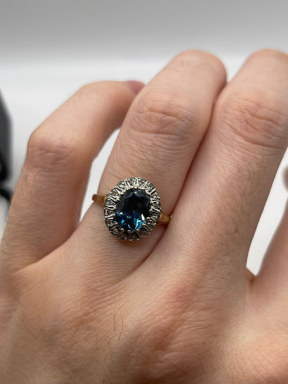 9ct gold blue topaz and diamond ring