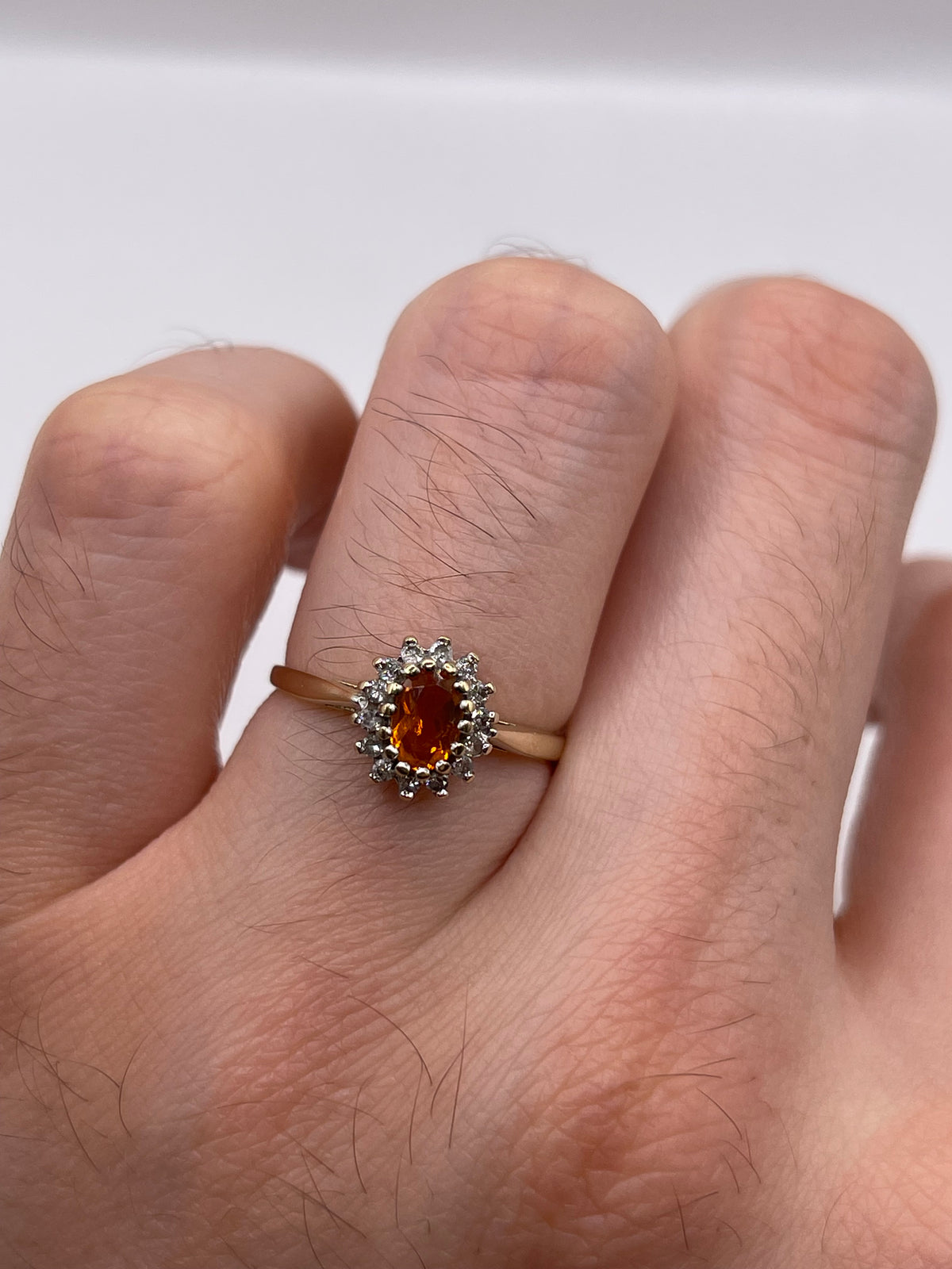 9ct gold fire opal and diamond ring