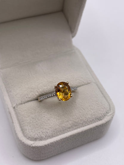 9ct gold citrine and diamond ring