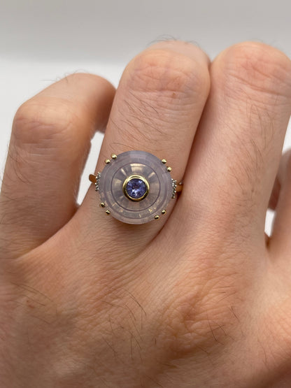 Glenn Lehrer 9ct gold quartz, tanzanite and diamond ring