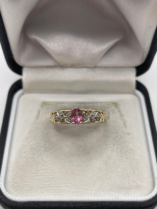9ct gold pink topaz and diamond ring