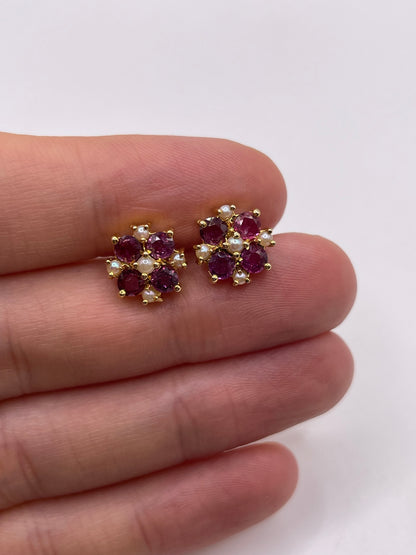 9ct gold ruby and pearl earrings