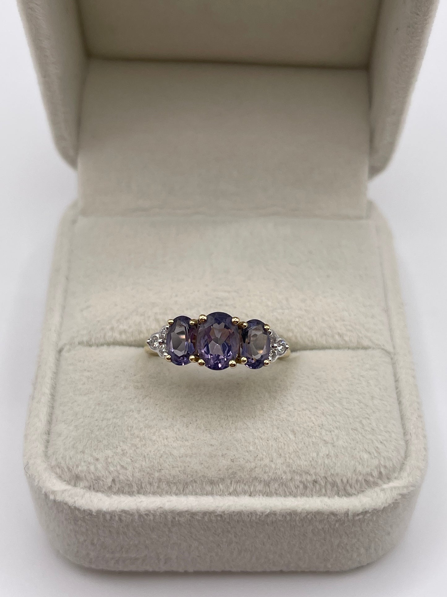 9ct gold iolite and diamond ring