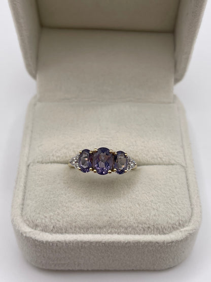 9ct gold iolite and diamond ring