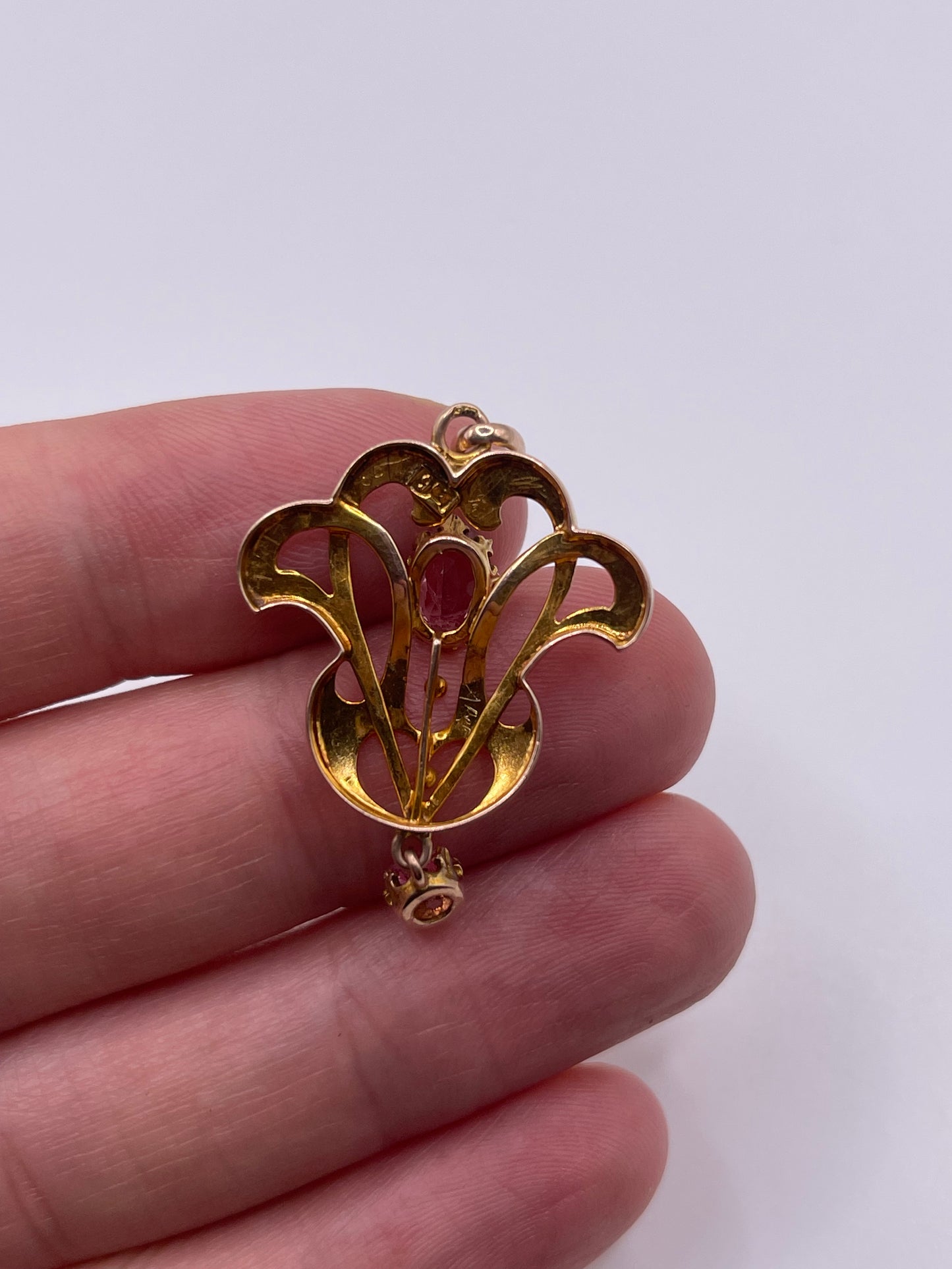 Antique 9ct rose gold pink topaz pendant