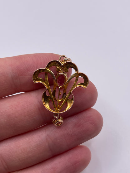 Antique 9ct rose gold pink topaz pendant