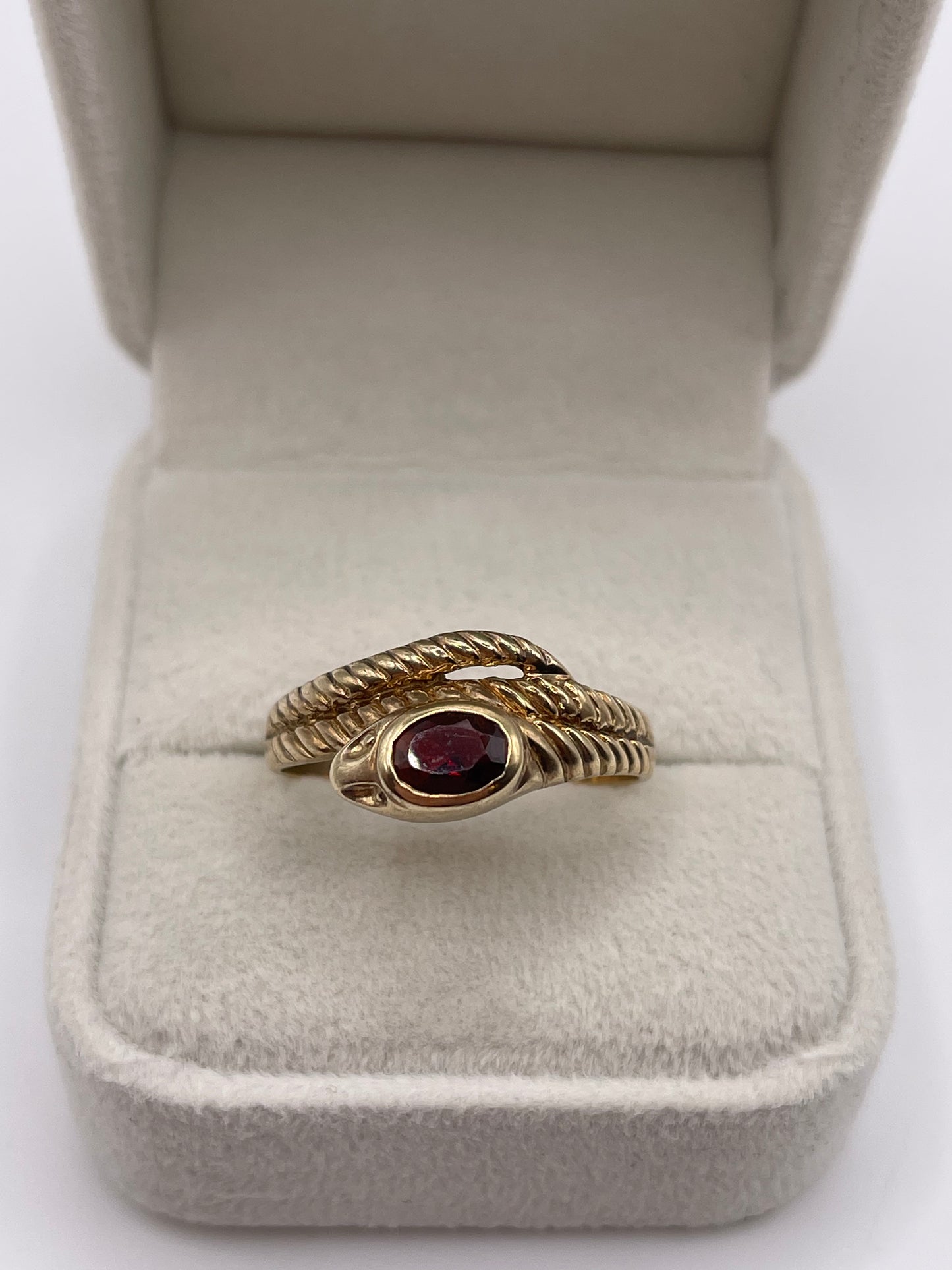 9ct gold garnet snake ring