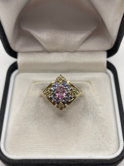 9ct gold sapphire and diamond cluster ring