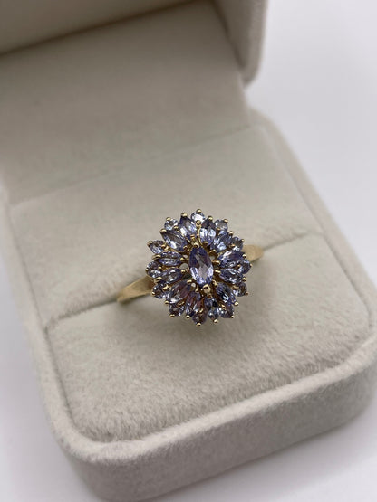 9ct gold tanzanite cluster ring