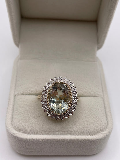 9ct gold green amethyst and diamond ring