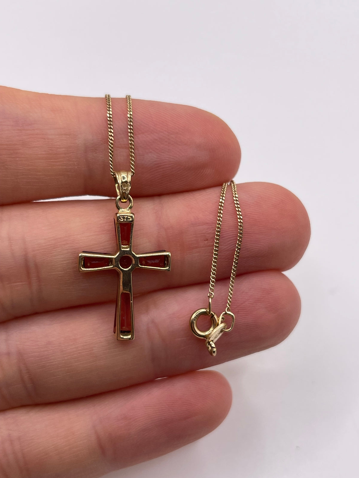 9ct gold garnet cross necklace