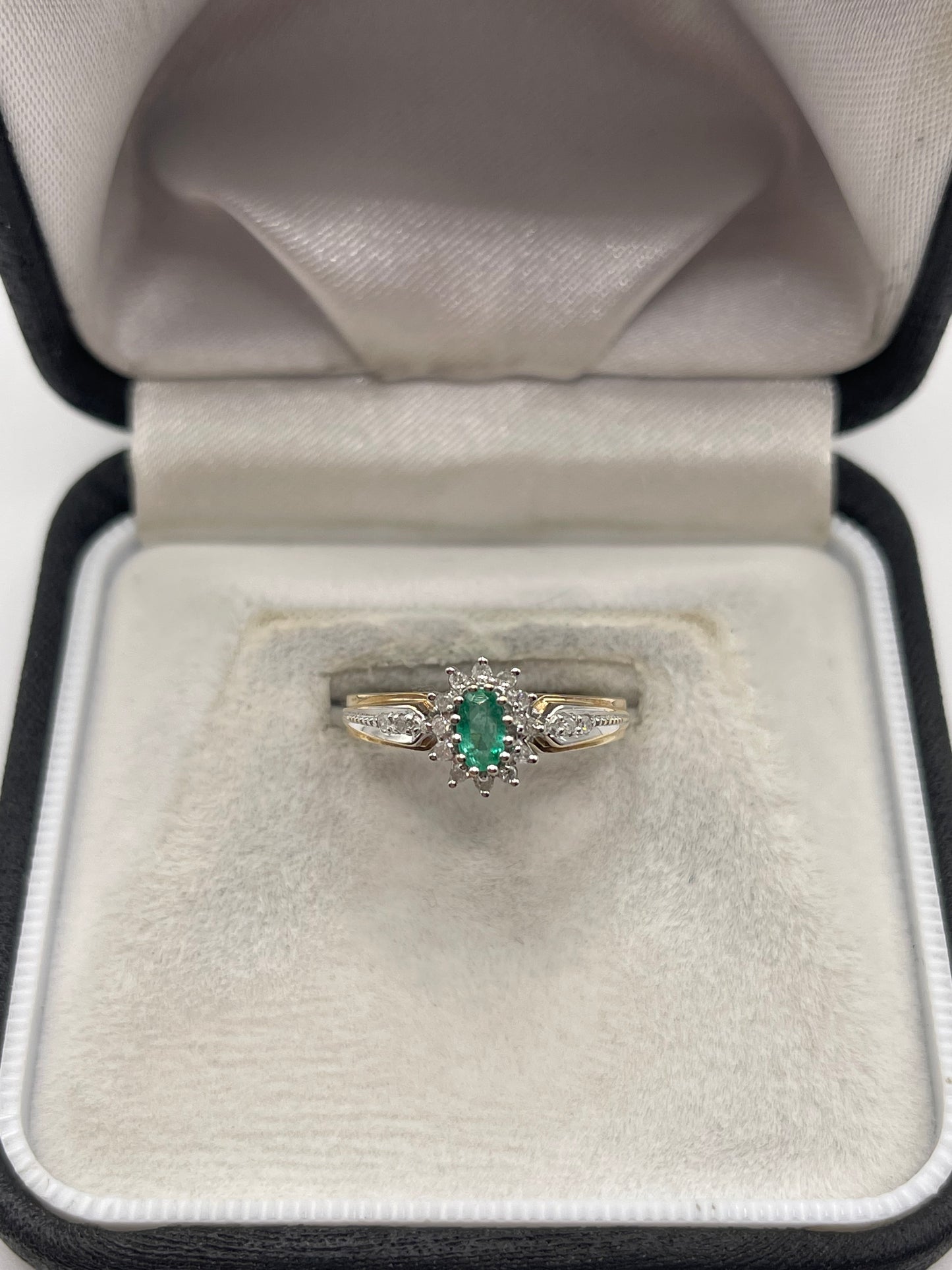 9ct gold emerald and diamond ring