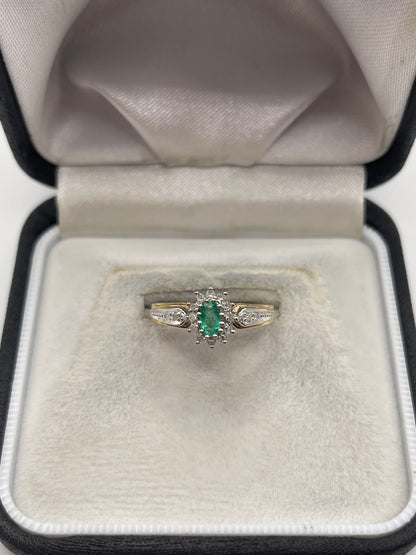 9ct gold emerald and diamond ring