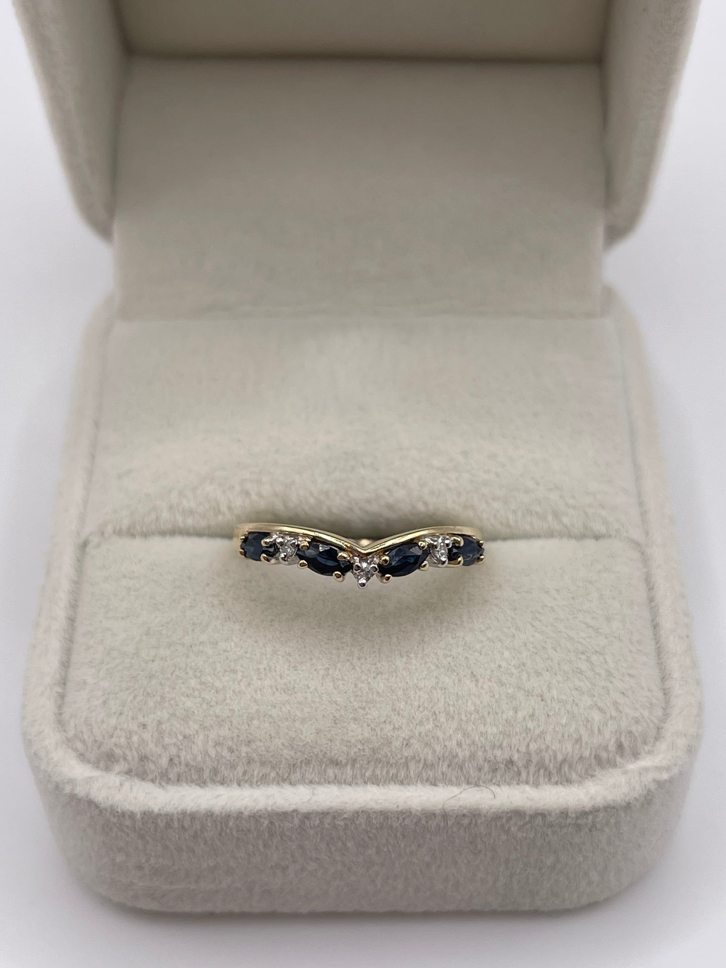 9ct gold sapphire and diamond wishbone ring