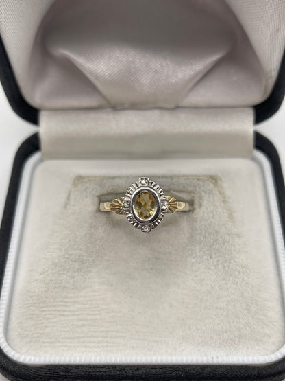 9ct gold citrine and diamond ring