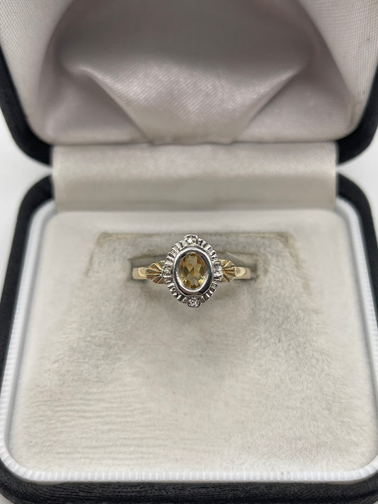 9ct gold citrine and diamond ring