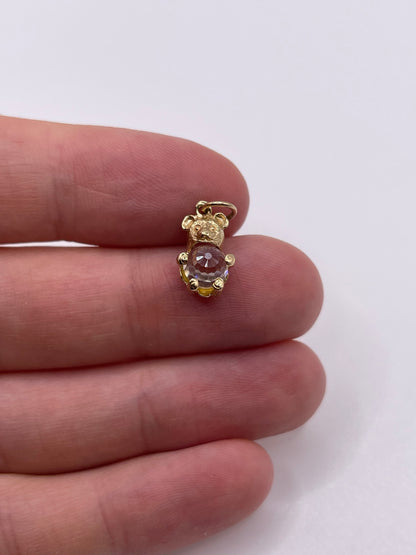 9ct gold crystal bear charm