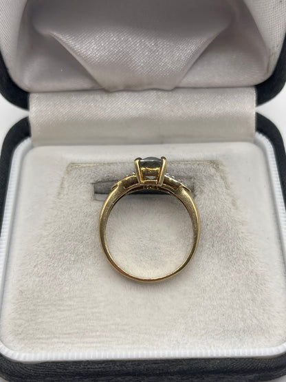9ct gold green amethyst and zircon ring