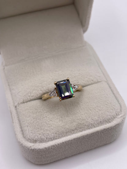 9ct gold mystic topaz and diamond ring