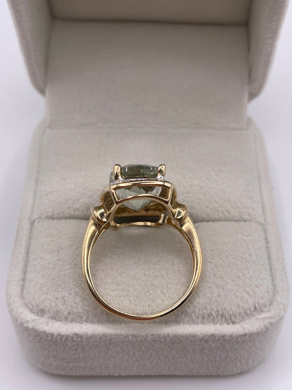 9ct gold green amethyst and diamond ring