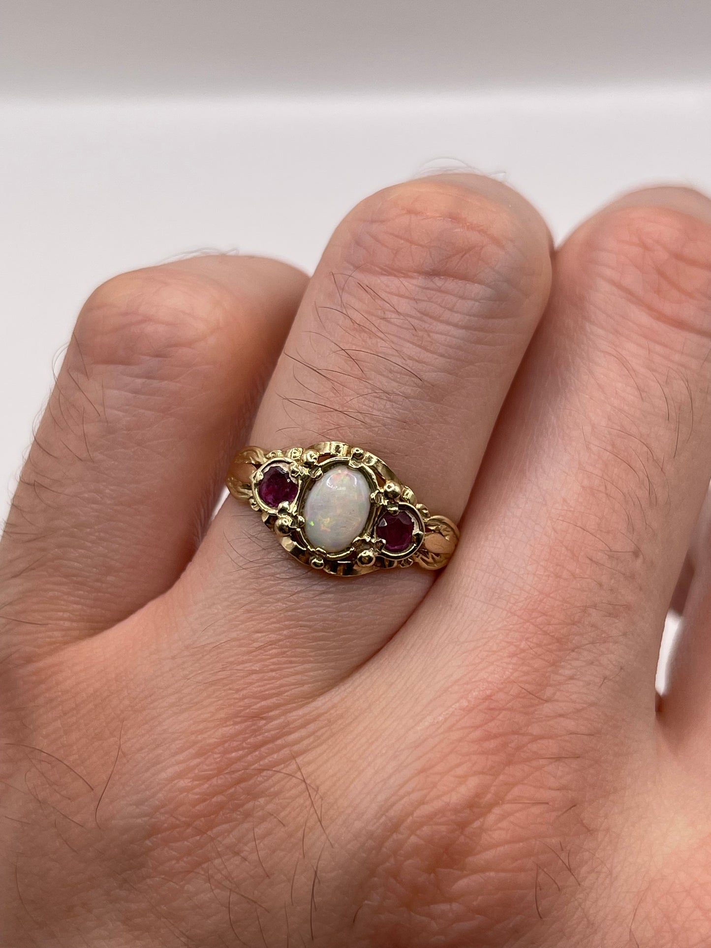 9ct gold opal and ruby ring