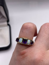 Load image into Gallery viewer, 9ct gold amethyst, opal and diamond ring
