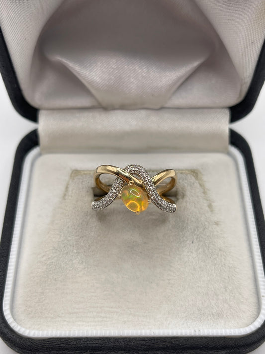 LeVian 14ct rose gold opal and diamond ring