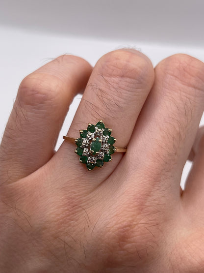 9ct gold emerald and diamond ring