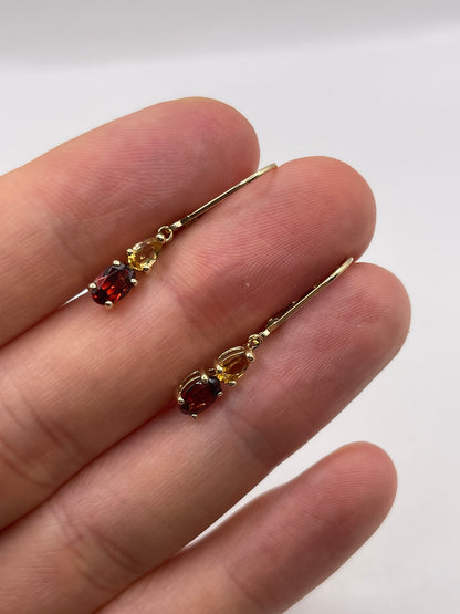 9ct gold garnet and citrine earrings